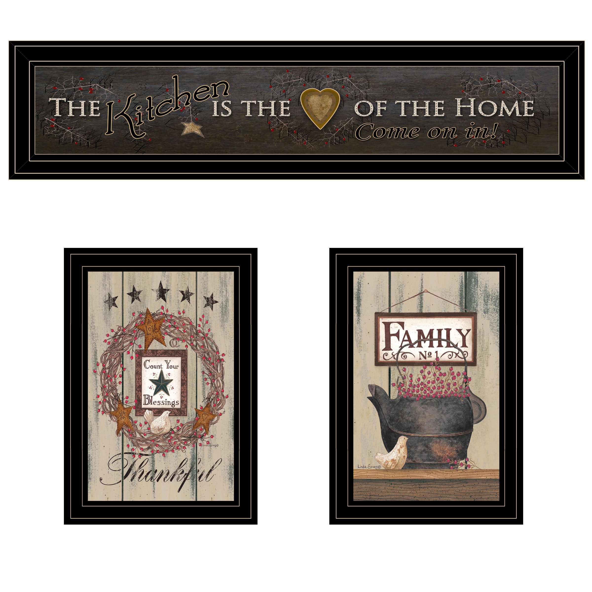 'The Primitive Kitchen vignette' 3-Piece By Trendy Decor 4U, Black Frame