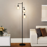 67' Tree-Shaped Living Room Floor Lamp with 3 Lights, Glass Lampshade and Foot Switch
