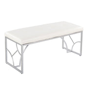 Constellation Contemporary Bench in Silver Metal and White Faux Leather by LumiSource