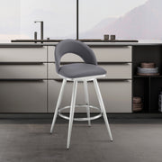 Charlotte 30' Swivel Bar Stool in Brushed Stainless Steel with Gray Faux Leather