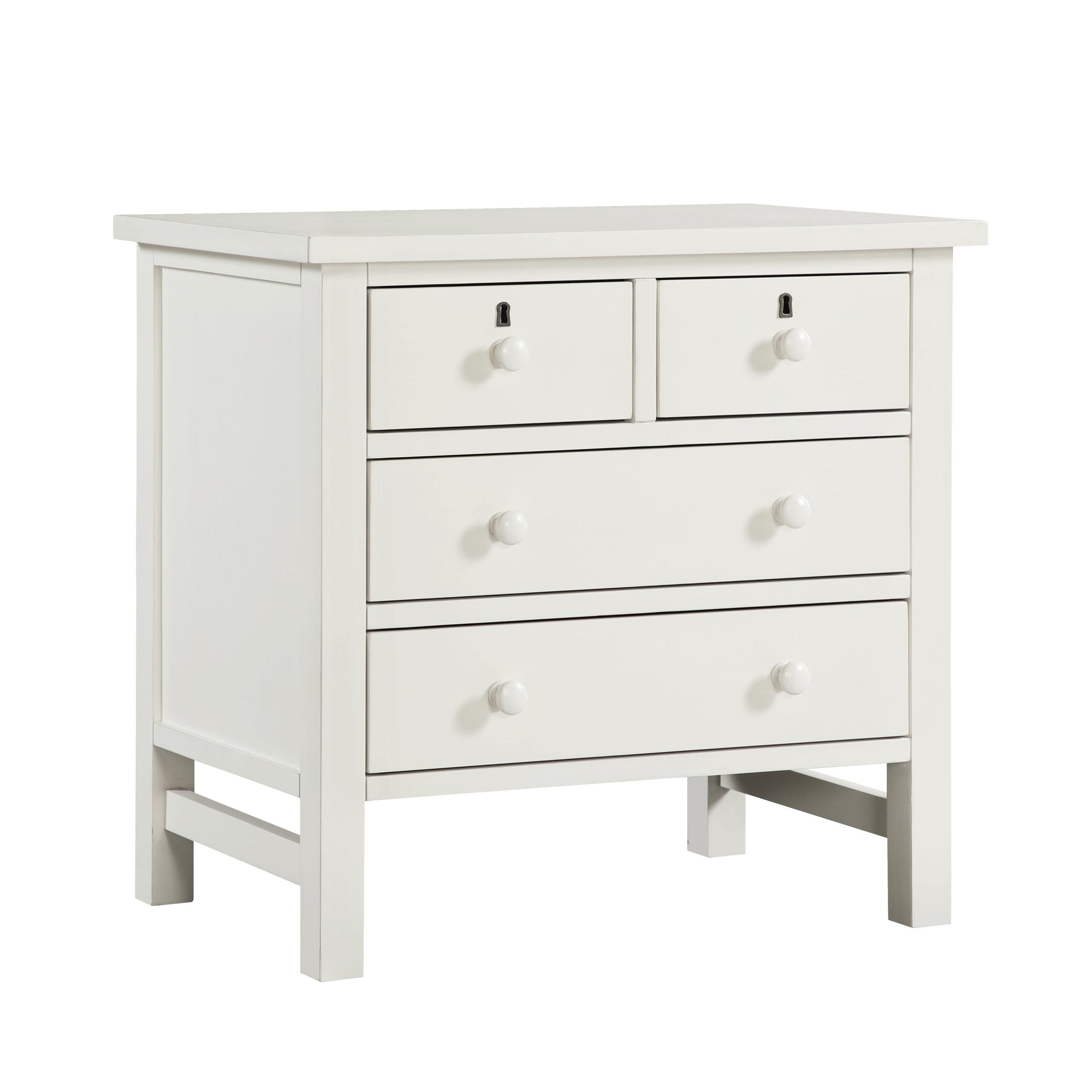 Georgina 4-Drawer Storage Nightstand in Antique White with Distressed Finish, Poplar and Plywood Construction, 28 x 18.5 x 26.75 Inches