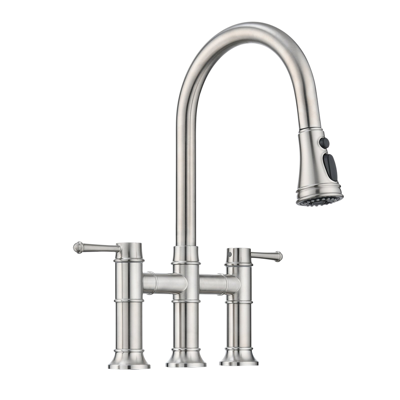 Double Handle Bridge Kitchen Faucet With Pull-Down Spray Head