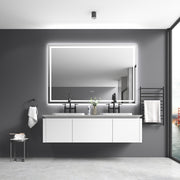 84 x 48 Inch LED Bathroom Mirror with Front and Backlight, Wall Mounted Vanity Mirror with Aluminum Frame, Anti-Fog, Memory, 3 Colors, Stepless Dimmable