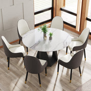 53' Round Marble Dining Table with Black Iron Metal Base, Artificial Marble for 6 People, Dining Room/Living Room Kitchen Dining Table,White (Dining Table Only)