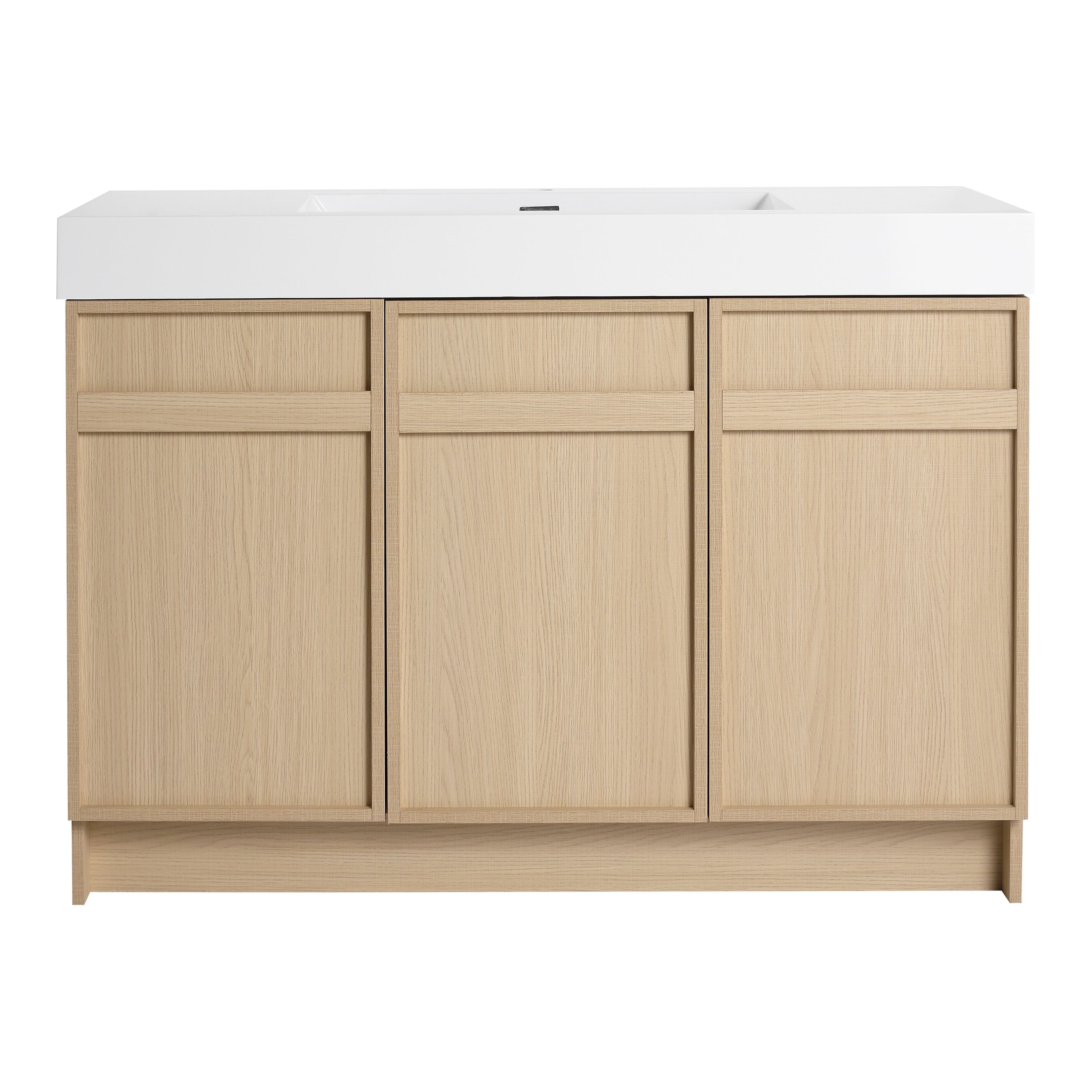 Modern 48' Freestanding Bathroom Vanity with White Resin Sink & Soft-Close Cabinet Doors in Oak Finish