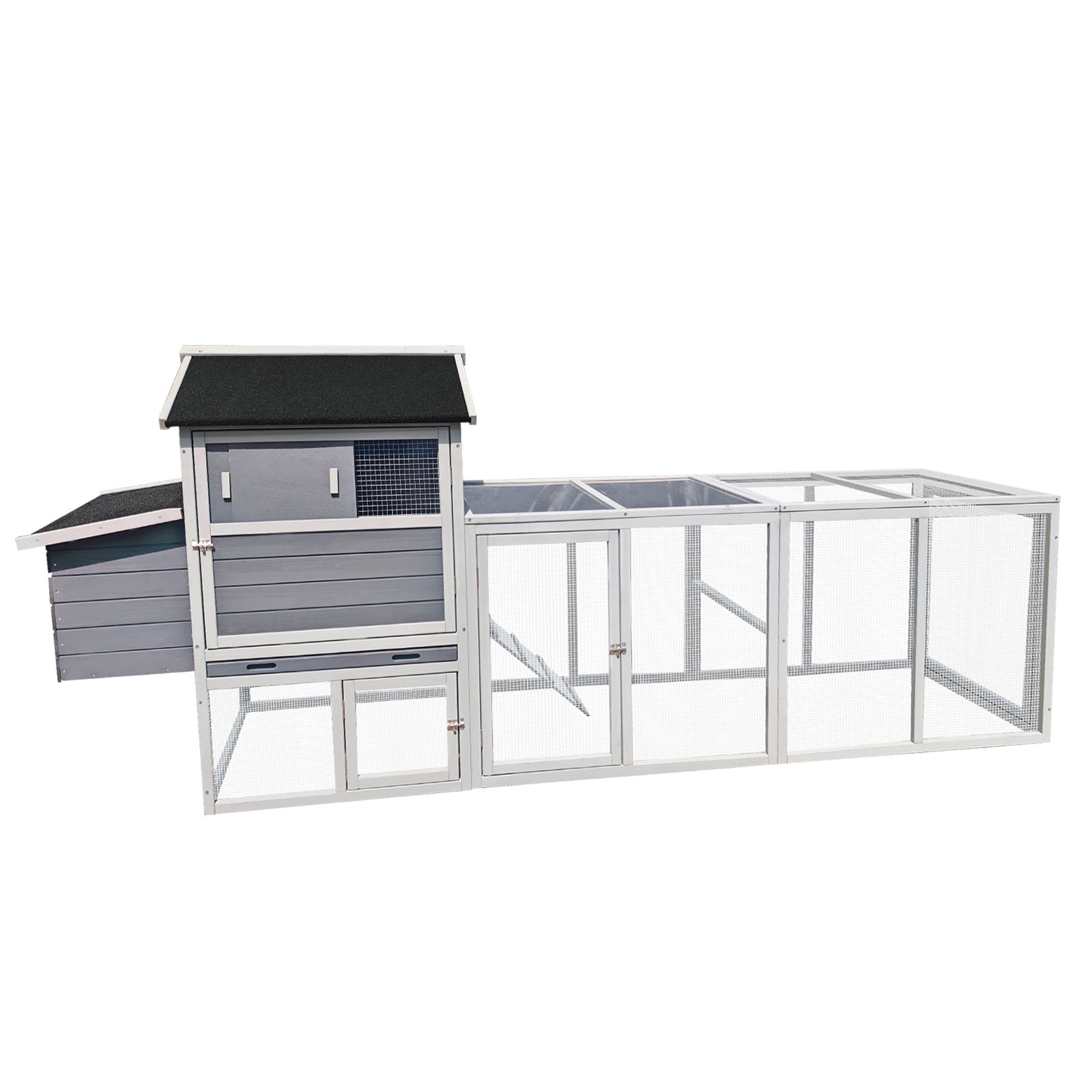 113' Gray Wooden Chicken Coop, Large Outdoor Hen House with Run and Nesting Box Poultry Cage, Rabbit Hutch, Waterproof Anti-UV Panel for Backyard