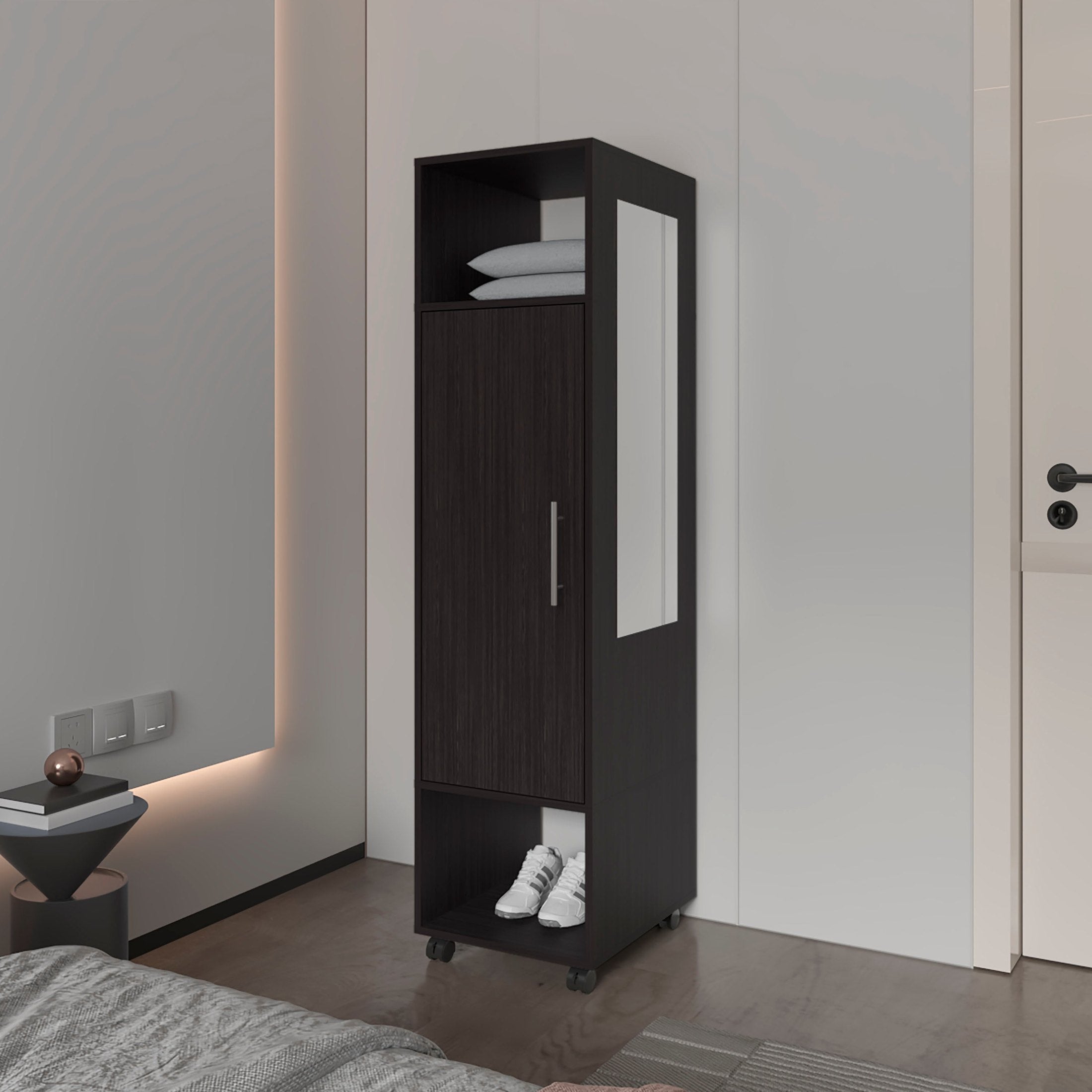 Summit Wardrobe in melamine with mirror,door and open storage