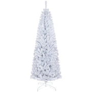 HOMCOM 6ft Pencil Christmas Tree, Unlit Artificial Christmas Tree Slim Douglas Fir Xmas Tree with Realistic Branches, Halloween Tree with 618 Tips, White