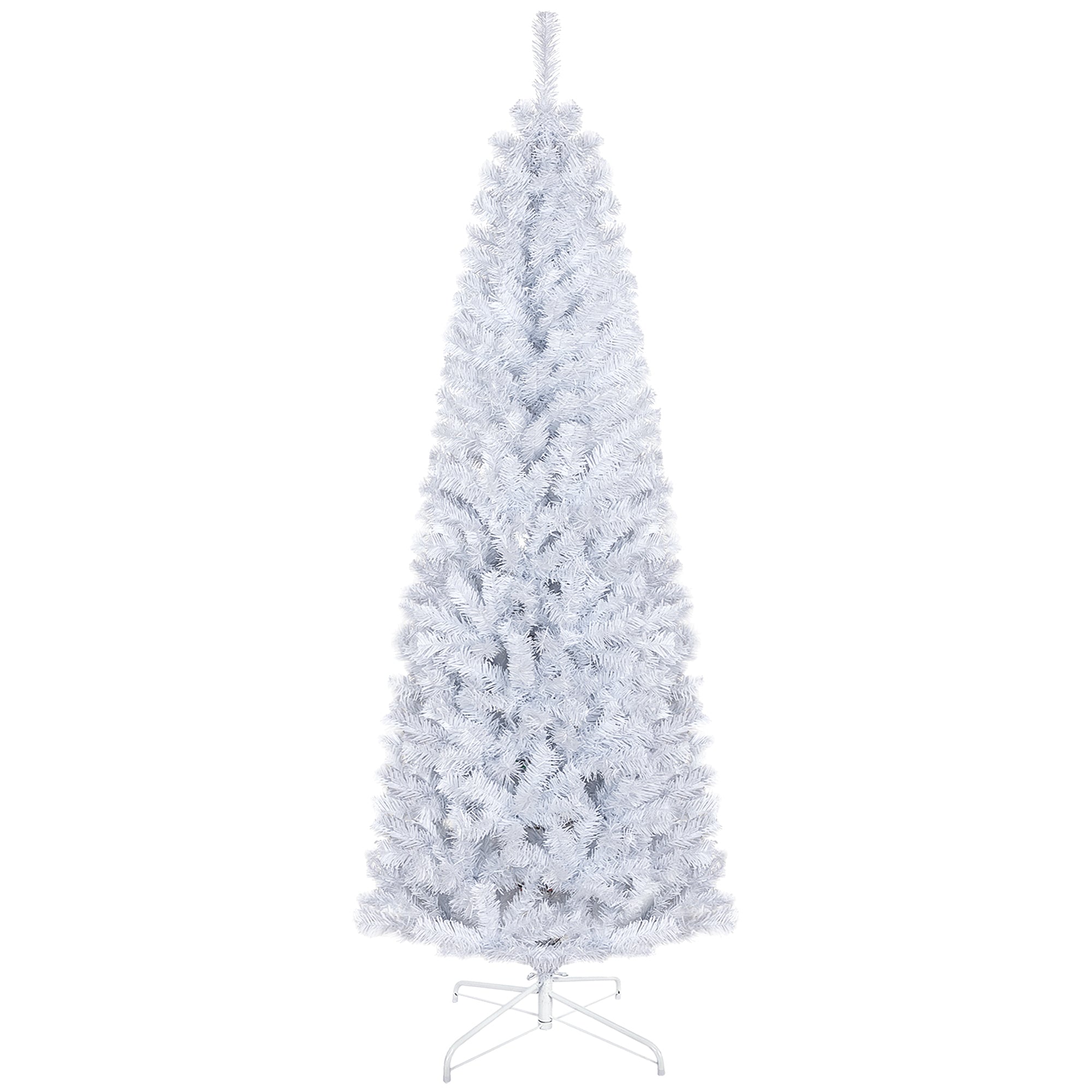 HOMCOM 6ft Pencil Christmas Tree, Unlit Artificial Christmas Tree Slim Douglas Fir Xmas Tree with Realistic Branches, Halloween Tree with 618 Tips, White