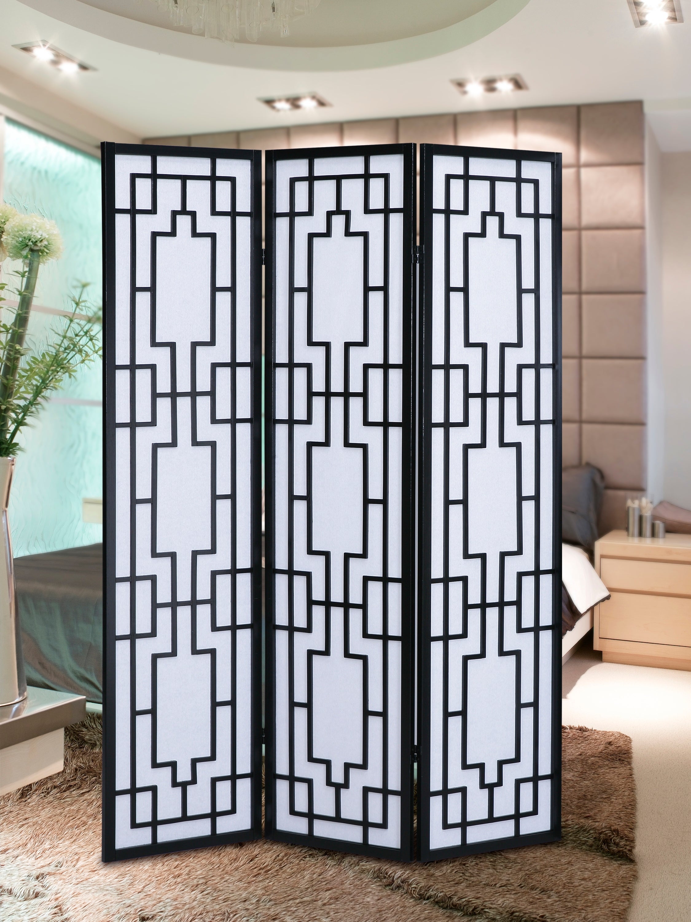 Sudoku 3 Panel Room Divider Screen, Black