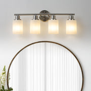 24' Modern 4-Light Vanity Wall Sconce, Brushed Nickel Finish with Frosted Glass Shades for Bathroom or Hallway Lighting (No Bulbs)