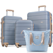 Luggage Sets 4 Piece, ABS Durable Suitcase with Travel Bag, Carry On Luggage Suitcase Set with 360° Spinner Wheels,light blue