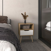 Wenden 21' High Nightstand, One Drawer, One Open Shelf, Natural Oak, White