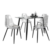 Clara Contemporary Dining Set in Black Metal, Clear Glass Tabletop and Clear Acrylic by LumiSource - 5 Piece