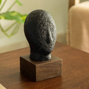 Calm face Handmade Eco mix sculpture In Black color   Decorative Object, 3.9X3.5X7.4'