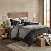 7 Piece Faux Suede Comforter Set Grey Queen