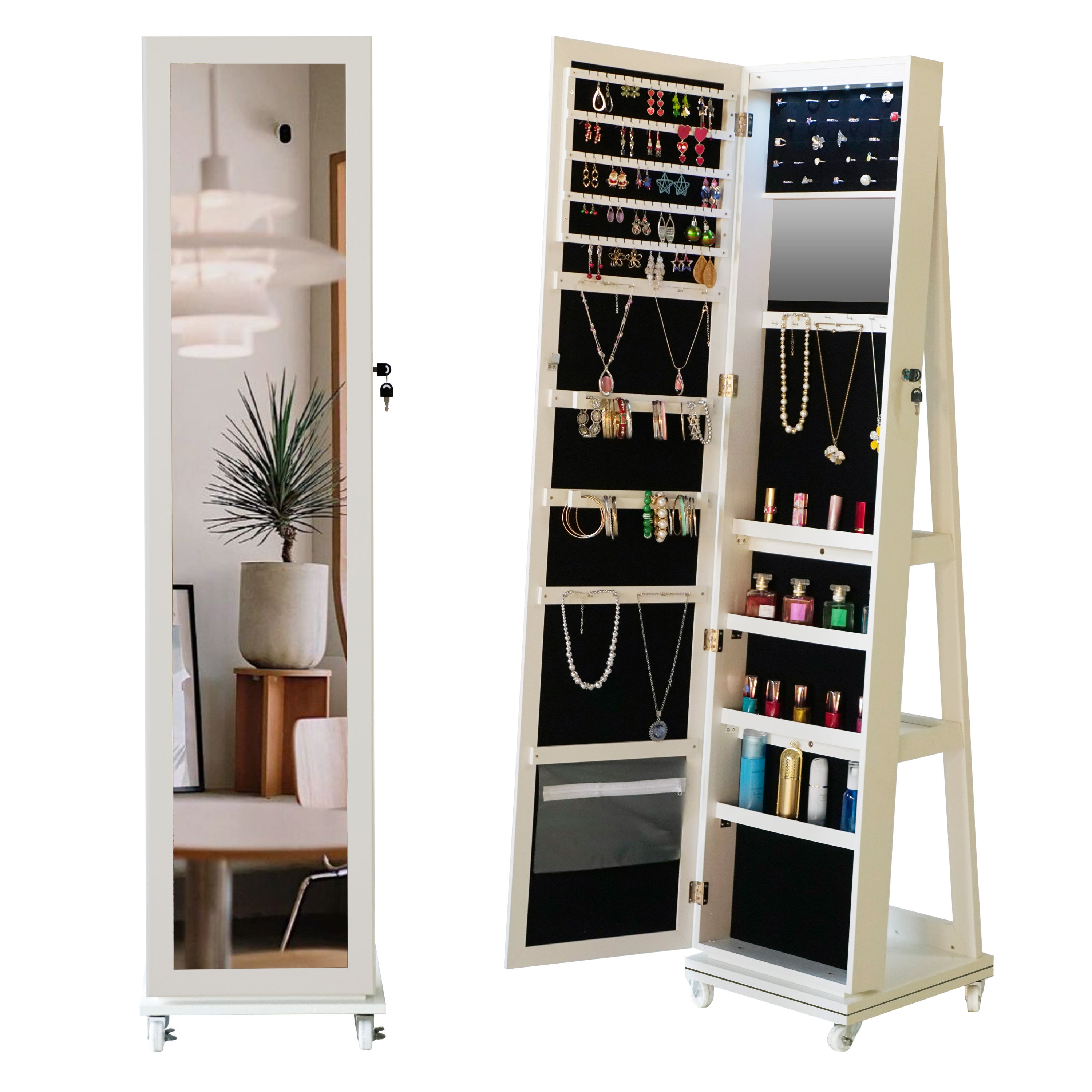 Full Length Mirror 360° Swivel Jewelry Cabinet