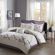 8 Piece Cotton Comforter Set Purple/Taupe Cal King