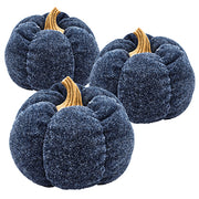 Set of 3, 7.5x7.5x5.7' Dark Blue Pumpkin, Pumpkin Ornament Decor for Holiday Harvest Festival Fall Festival & Thanksgiving