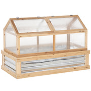 Outsunny Raised Garden Bed with Polycarbonate Greenhouse, Flower Planter Protection, Natural Wood, 48' x 24' x 32'