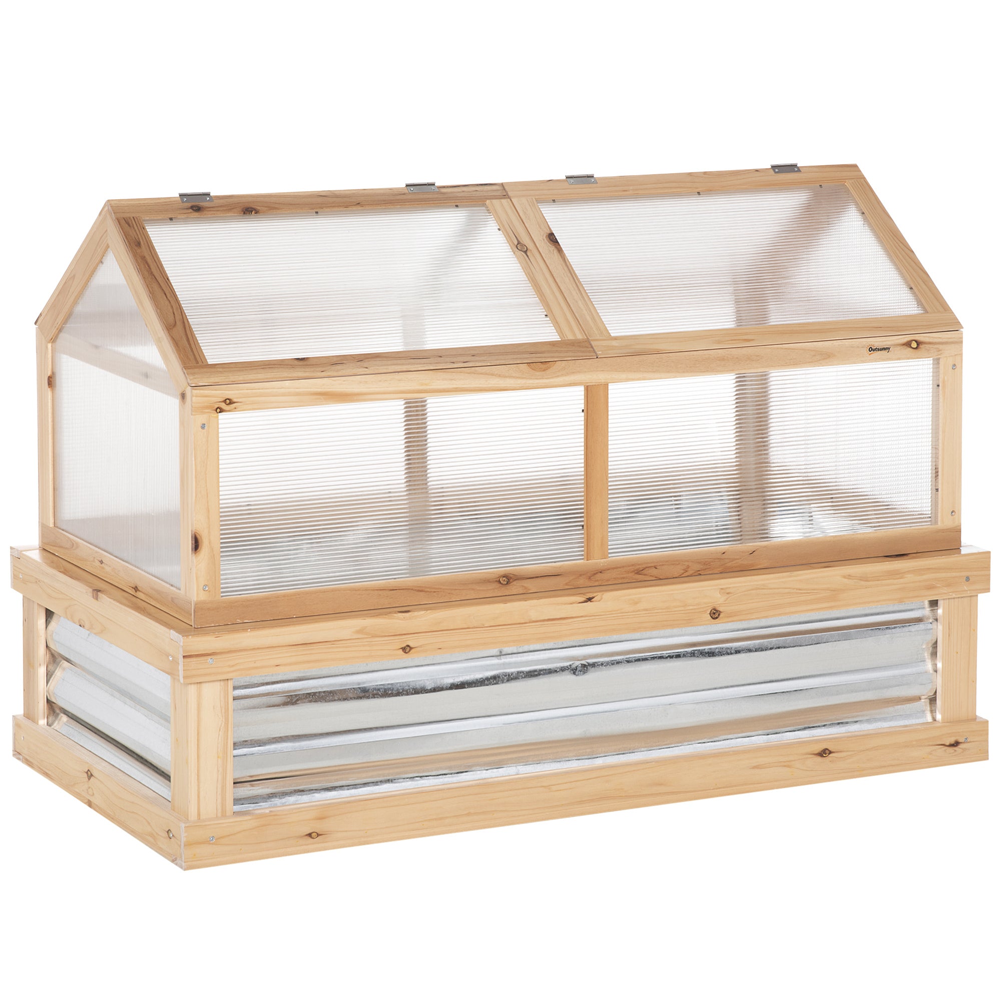 Outsunny Raised Garden Bed with Polycarbonate Greenhouse, Flower Planter Protection, Natural Wood, 48' x 24' x 32'