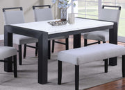 Elegant White Faux Marble Top 1pc Table Charcoal Legs Wooden Dining Table Modern Sleek Two-Tone Dining Table