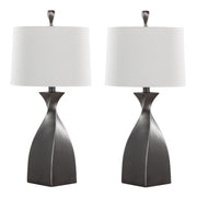 Curvo 30' Contemporary Polyresin Table Lamp in Rubbed Grey Slate Polyresin with White Linen Shade from Grandview Gallery by LumiSource - Set of 2