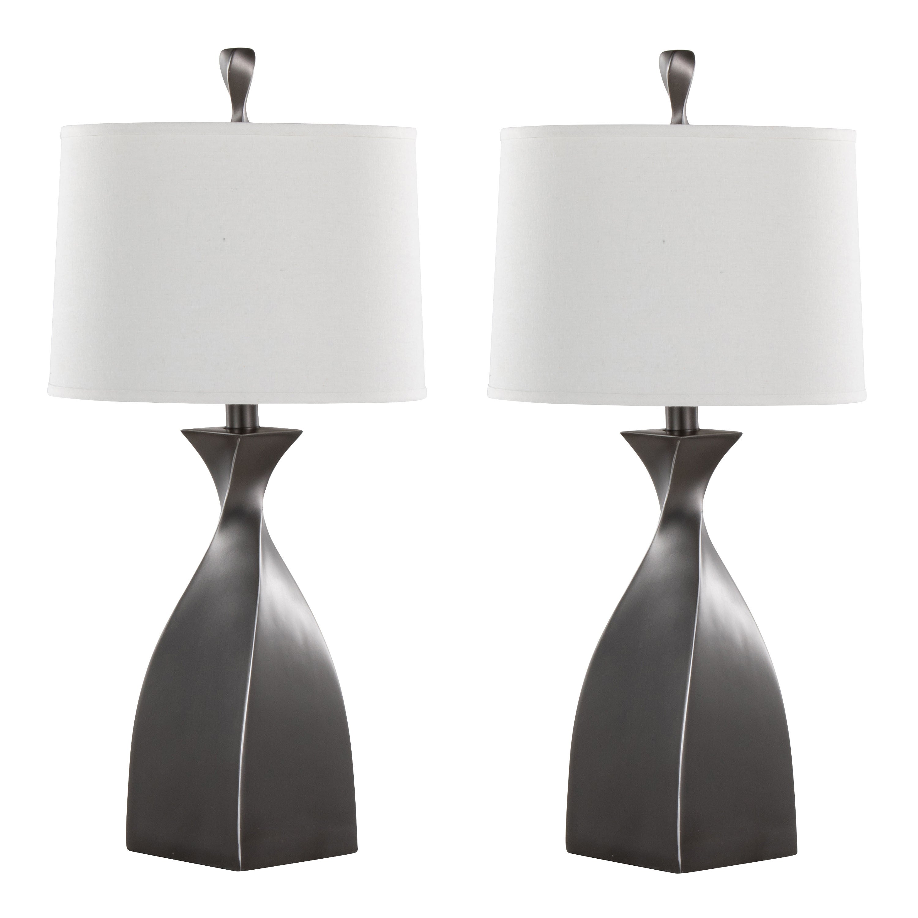 Curvo 30' Contemporary Polyresin Table Lamp in Rubbed Grey Slate Polyresin with White Linen Shade from Grandview Gallery by LumiSource - Set of 2