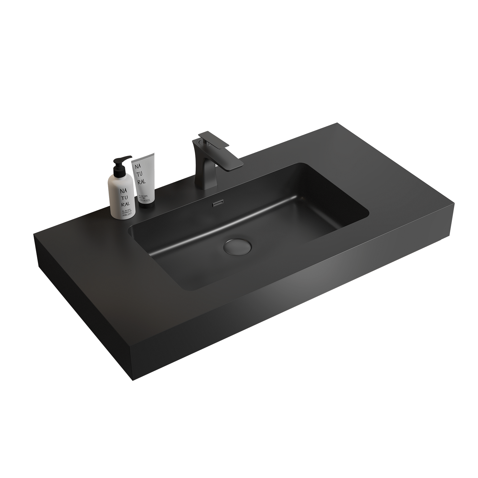 BB02-36-109, Integrated engineered quartz basin WITHOUT drain and faucet, matte black color
