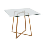 Cosmo Contemporary Square Dining Table with Natural Metal Legs and Clear Glass Top by LumiSource