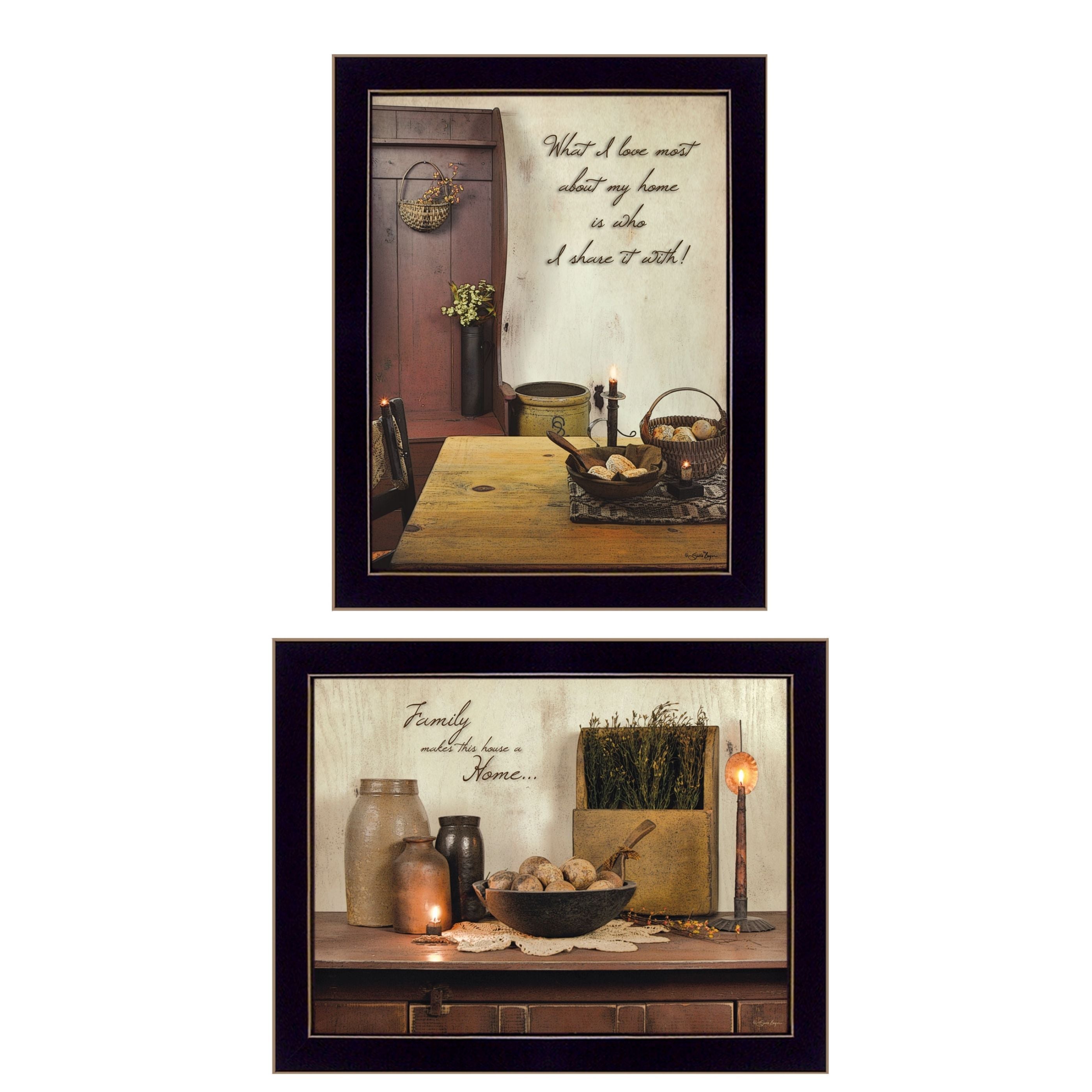 'Home and Family Collection' 2-Piece Vignette By Susan Boyer, Printed Wall Art, Ready To Hang Framed Poster, Black Frame