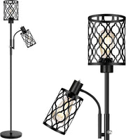 72' Farmhouse Floor Lamps for Living room, Black Floor Lamp with Adjustable Reading Lamp, 2-Light Tall Standing Lamps with 2 Edison Bulbs, Industrial Floor Lamps for Bedroom, Office, 6W, Black