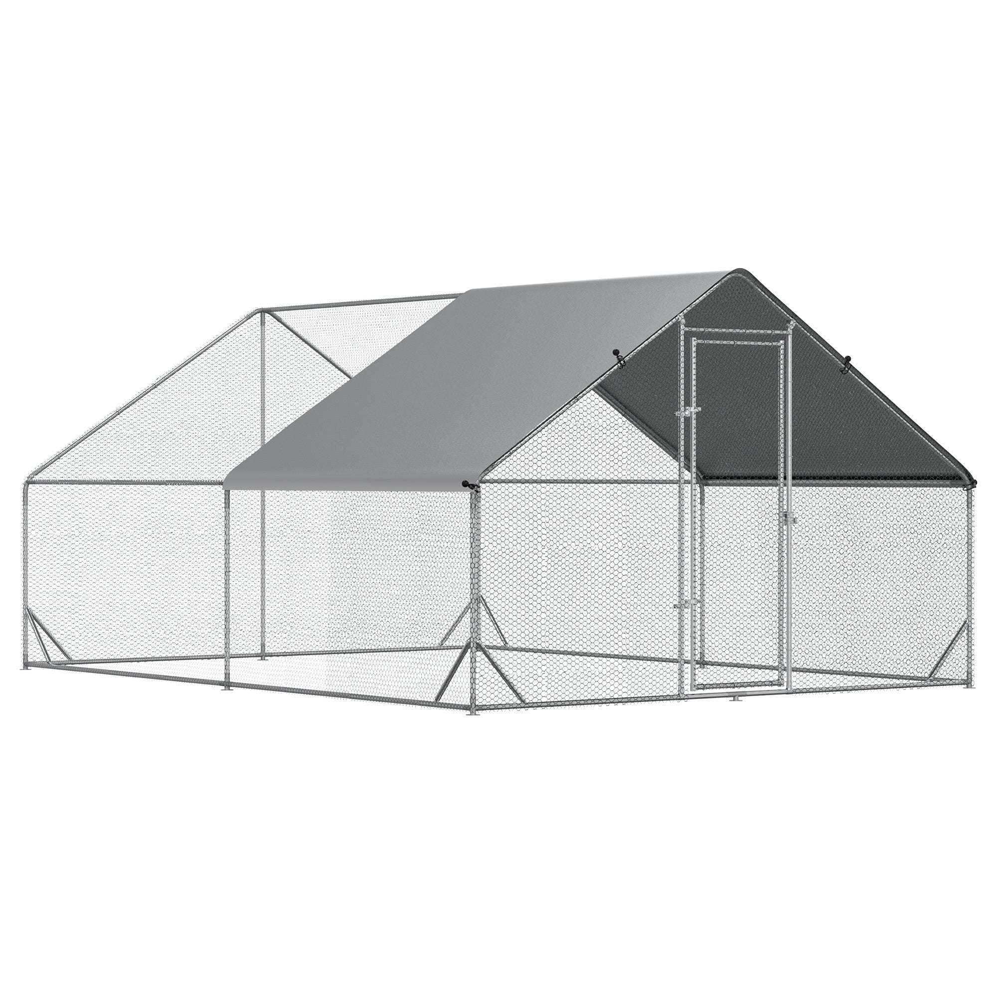 PawHut Large Chicken Coop Metal Chicken Run with Waterproof and Anti-UV Cover, Spire Shaped Walk in Fence Cage Hen House for Outdoor and Yard Farm Use, 1' Tube Diameter, 9.8' x 13.1' x 6.6'