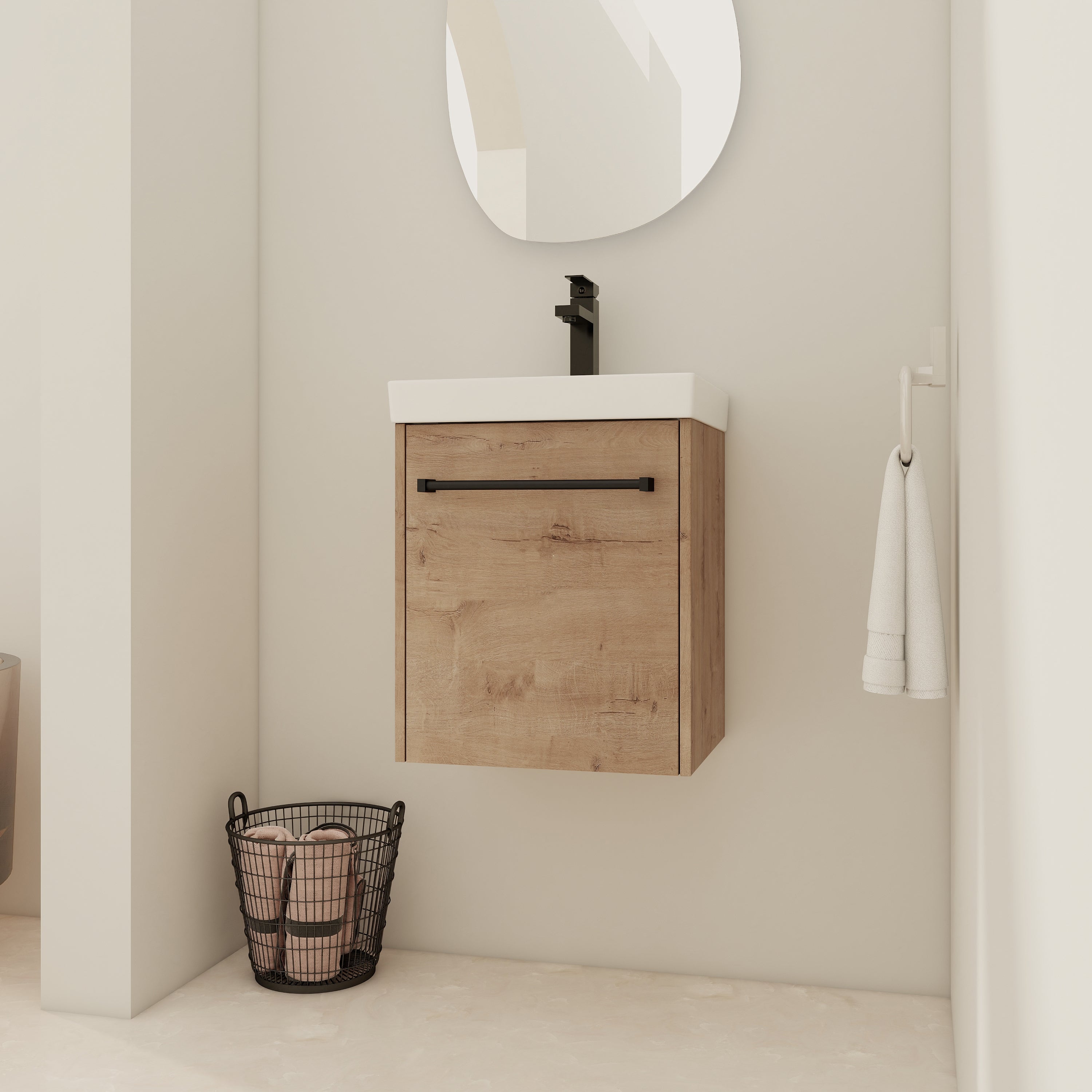 18'' Floating Wall-Mounted Bathroom Vanity with Ceramic Sink & Soft-Close Cabinet Door, For Small Bathroom