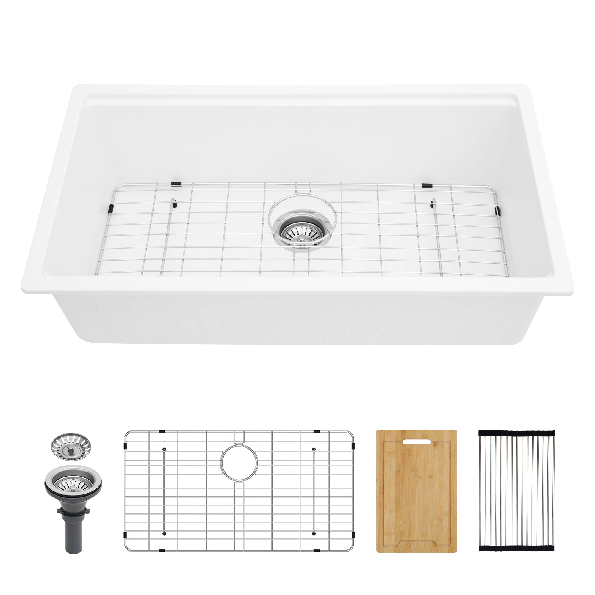 Quartz Kitchen Sink - 33' x 19' White Granite Composite Workstation Undermount Kitchen Sink