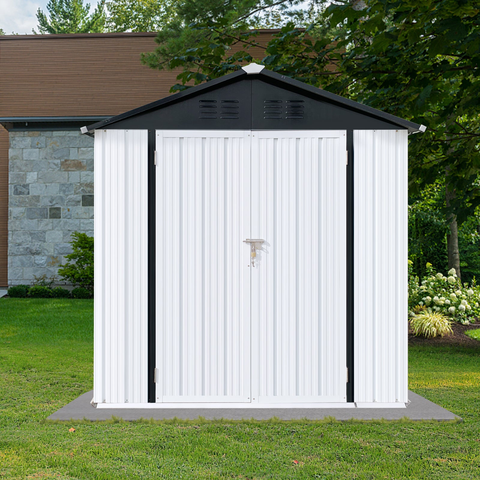 Outdoor storage sheds 6FTx4FT Apex roof White+Black