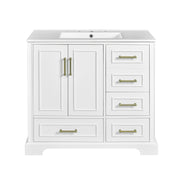 Traditional 36 Inch Bathroom Vanity Cabinet with Ceramic Sink, White with Soft Close Doors and Four Drawers