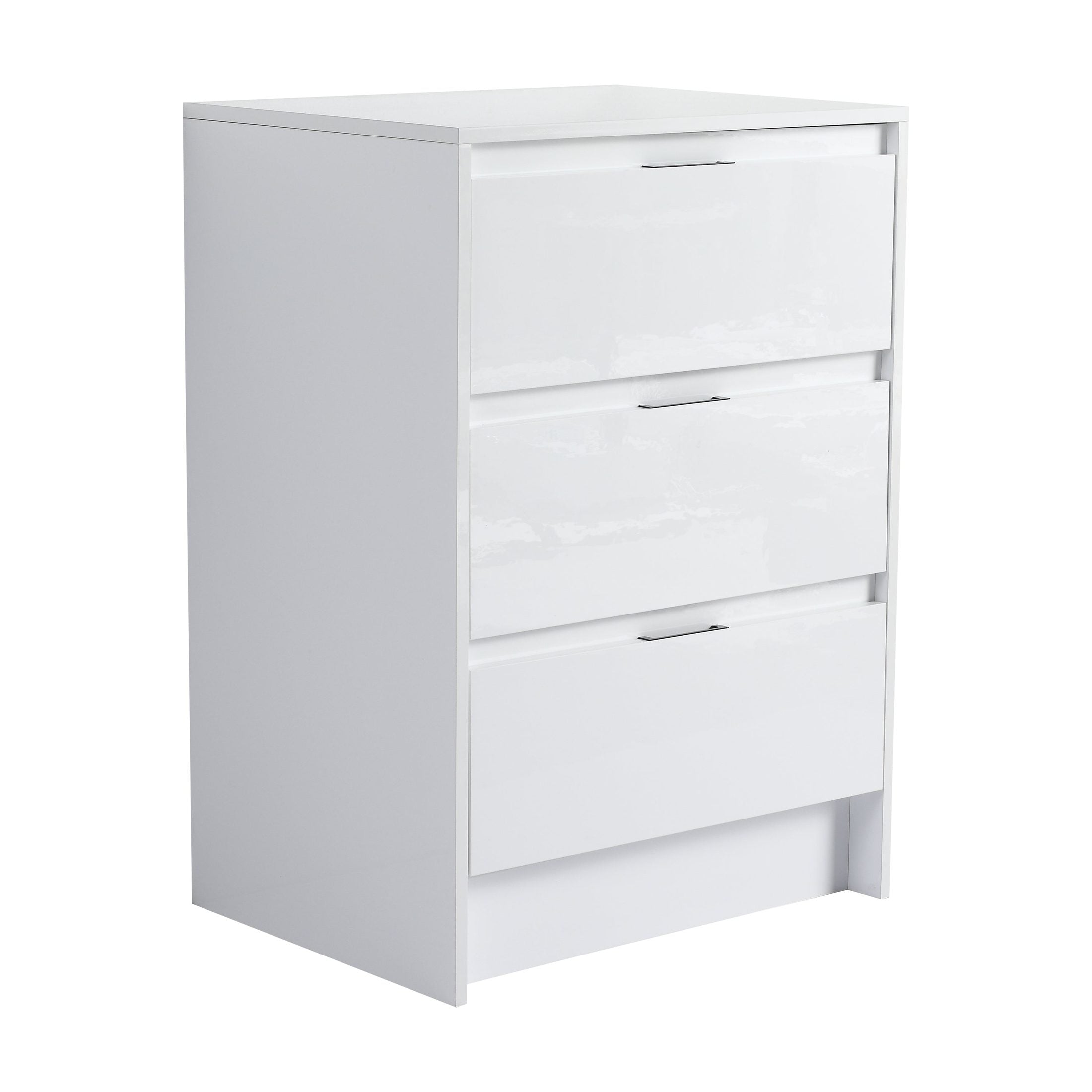 24' Freestanding Bathroom Storage Cabinet, 3-Soft Close Drawer, Glossy White,(KD-Packing)