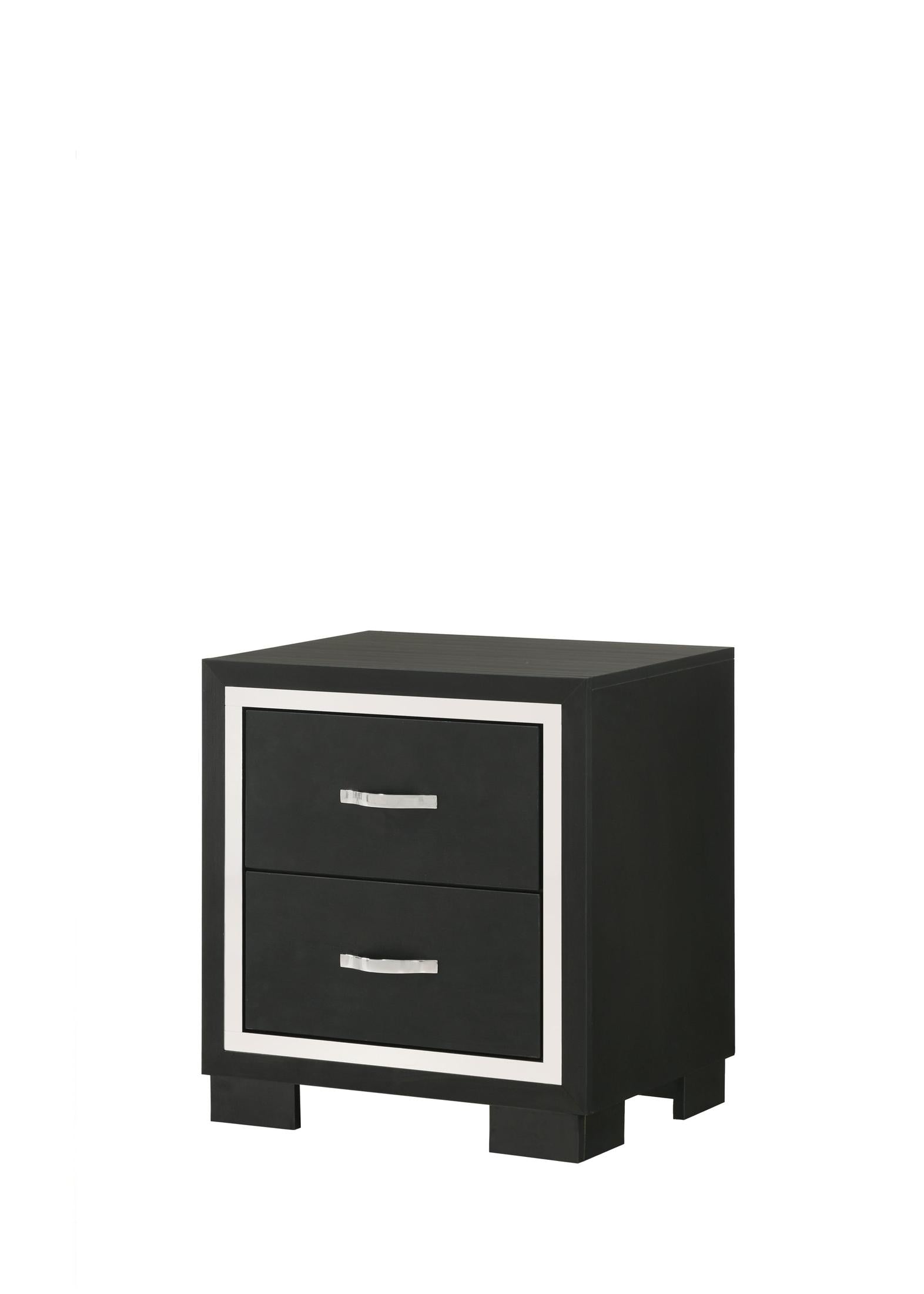 Modern 1pc Glam 2-Drawer Bedroom Nightstand Sleek Metal Handles Wooden Black Bedroom Furniture