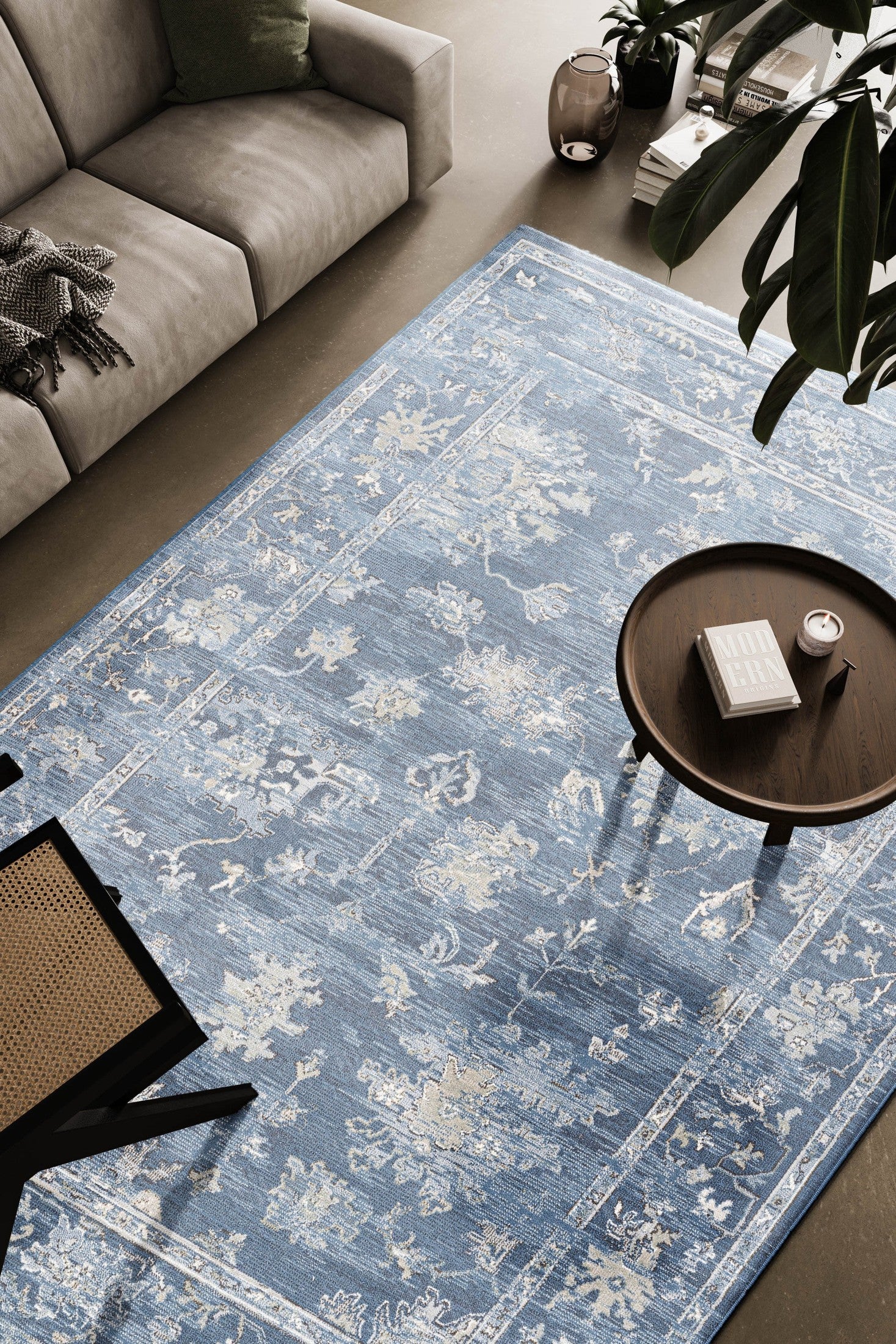 Everly Blue, Ivory and Beige Viscose  Area Rug