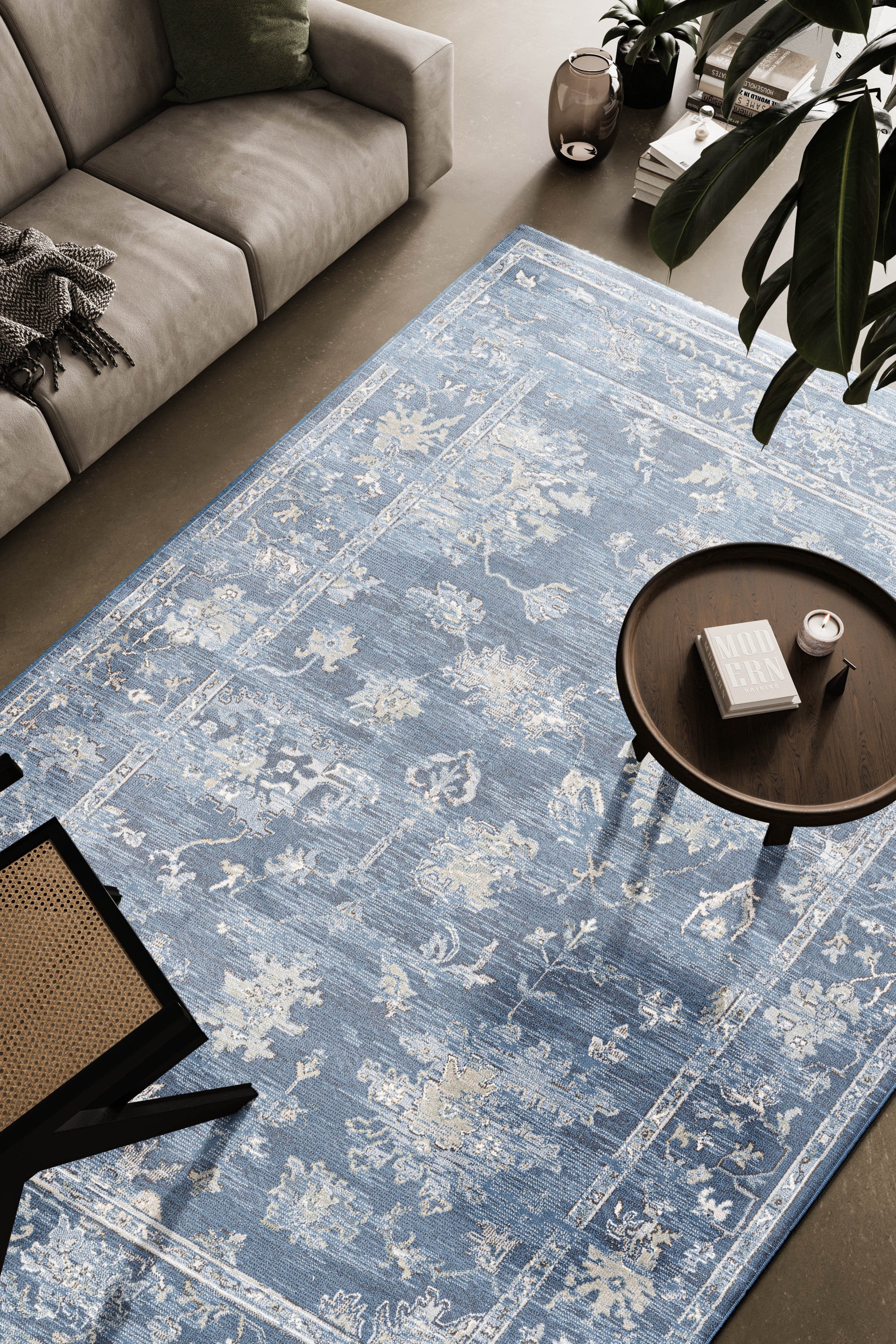 Everly Blue, Ivory and Beige Viscose  Area Rug