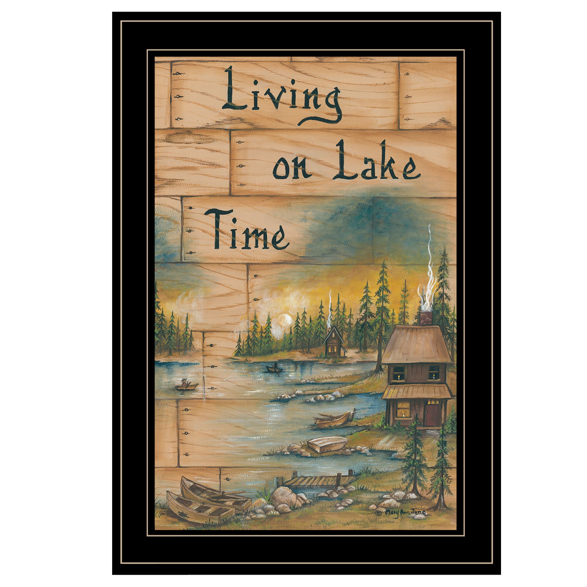 'Living On The Lake' by Mary June, Ready to Hang Framed Print, Black Frame