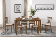 Transitional Styling 7-Piece Pack Dinette Set Cherry Finish Dining Table and 6x Side Chairs Textured Fabric Upholstered Seat Wooden Classic Look Furniture
