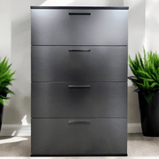 Bliss Glossy Four-Drawer Jumbo Chest in Metallic Gray