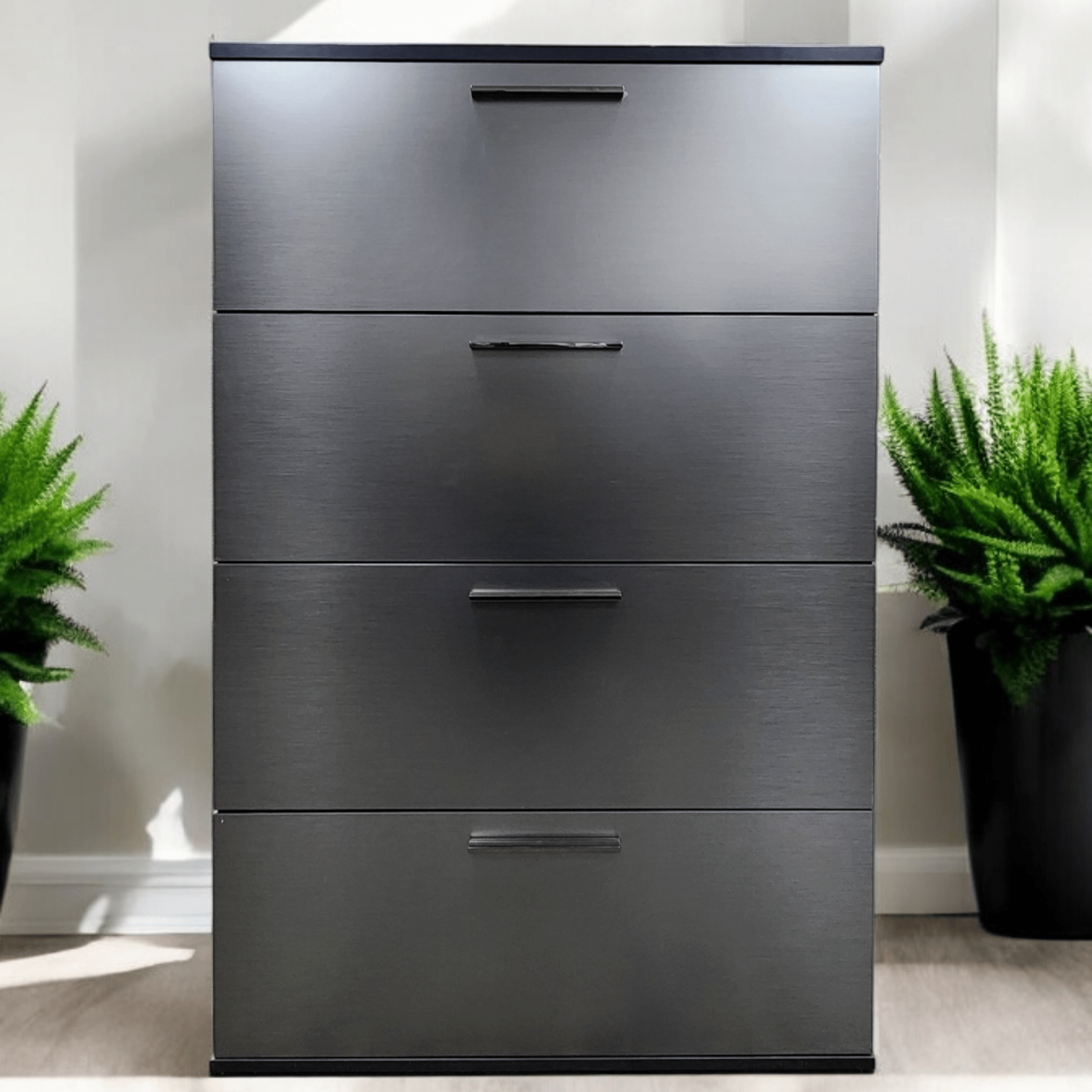 Bliss Glossy Four-Drawer Jumbo Chest in Metallic Gray