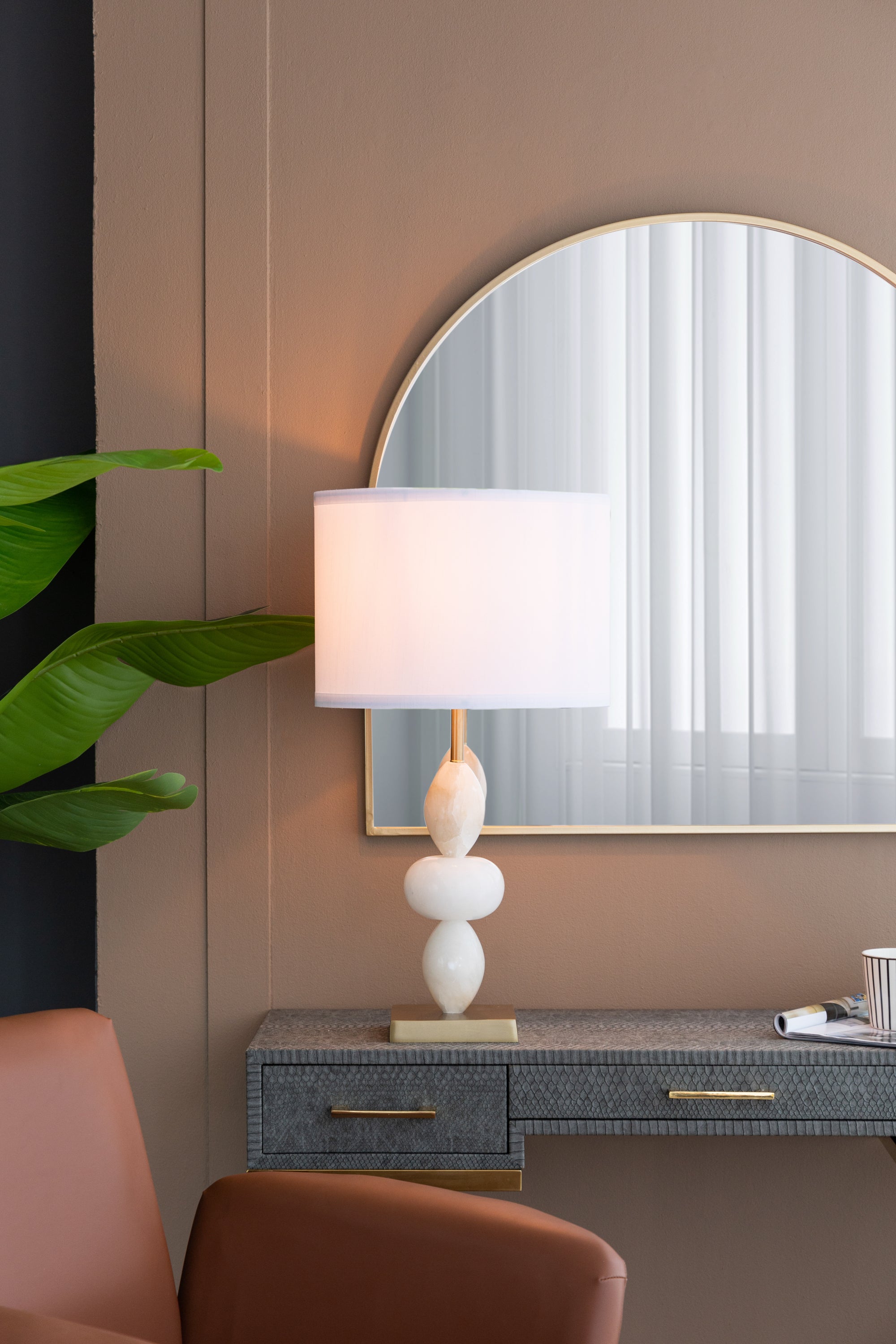 D14x26.3' White and Gold Three Tiered Round Table Lamp with Drum Shade(Lamp Shade Assembly Required)