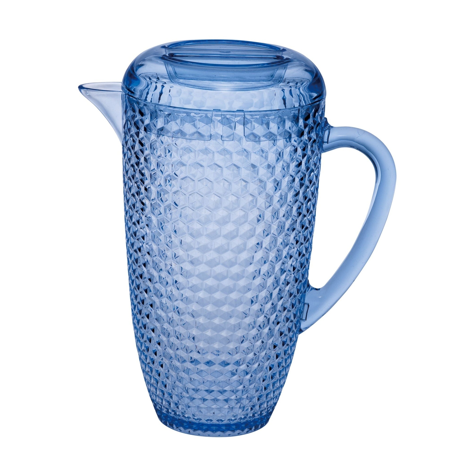 Diamond-Cut Unbreakable Plastic Water Pitcher with Lid and Spout, BPA-Free, 2.5 Quarts, Blue Acrylic