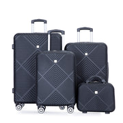 4-Piece ABS Lightweight Suitcase Set with Makeup Box and Aircraft Wheels, Black