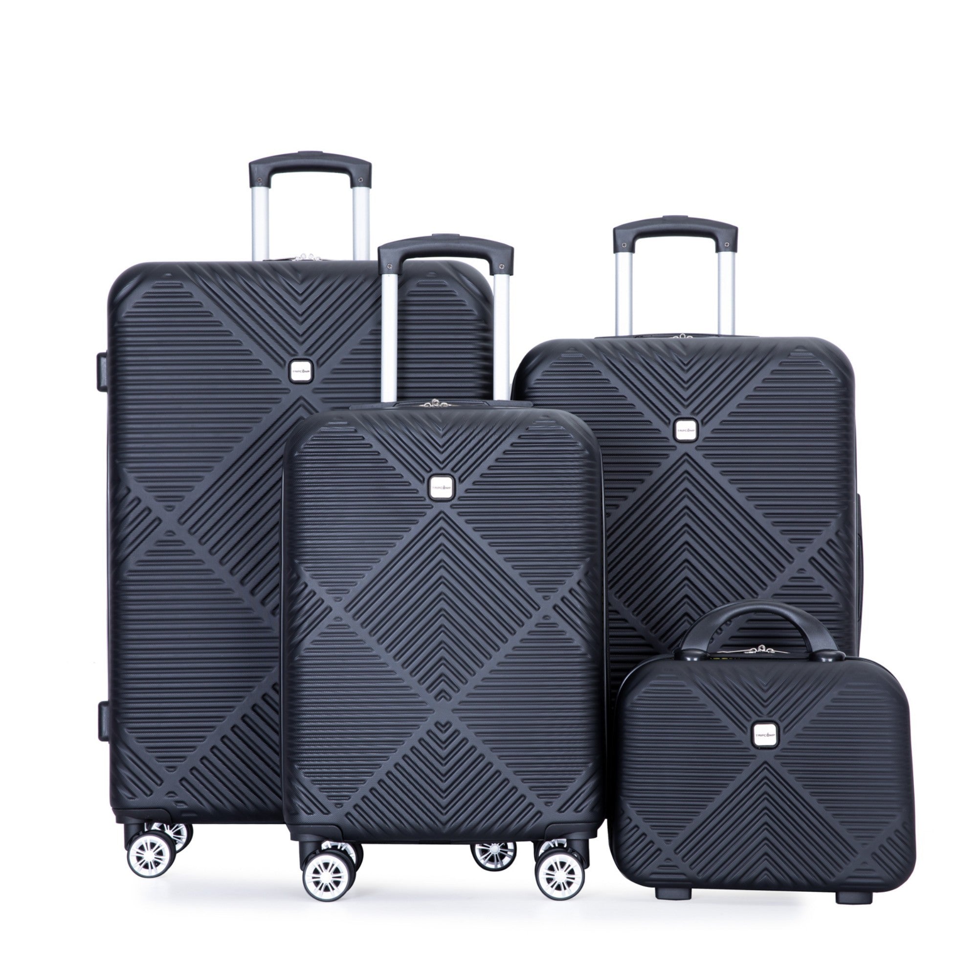 4-Piece ABS Lightweight Suitcase Set with Makeup Box and Aircraft Wheels, Black