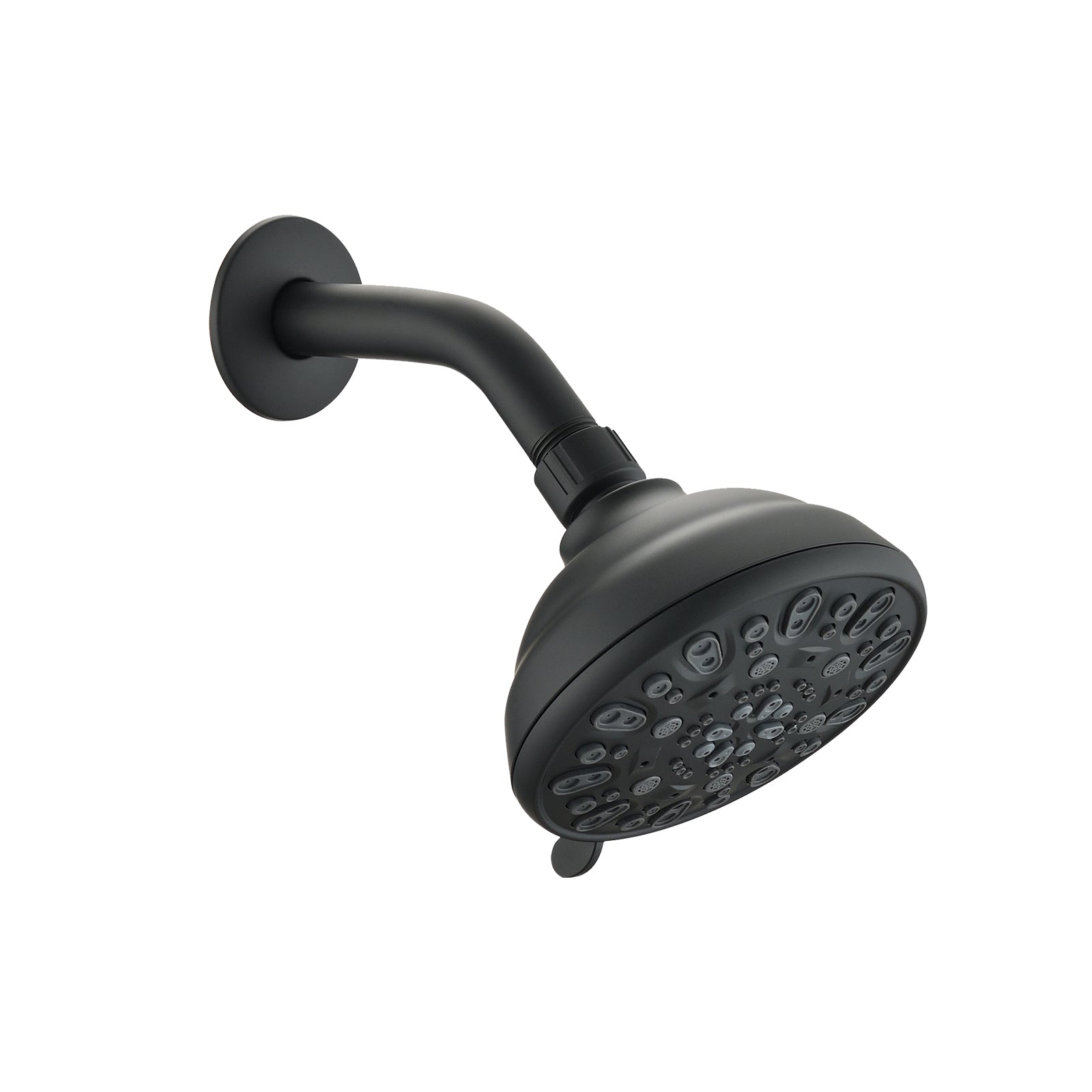 Matte Black high pressure 6-setting 4' shower head - Angle adjustable, clog-proof shower head